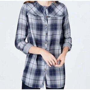 J. Jill Blue Plaid Button Down Shirt